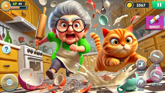 Angry Gran VS Naughty Cat Sim APK screenshot 1