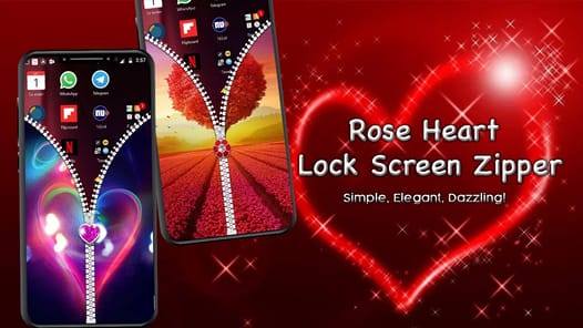 Rose Heart Lock Screen Zipper APK screenshot 1